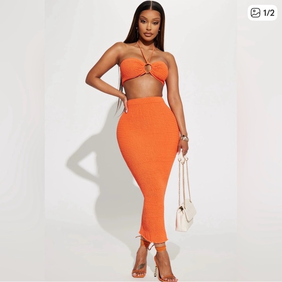 Fashion Nova Dresses & Skirts - Fashion Nova Orange Smocked Two-Piece Set